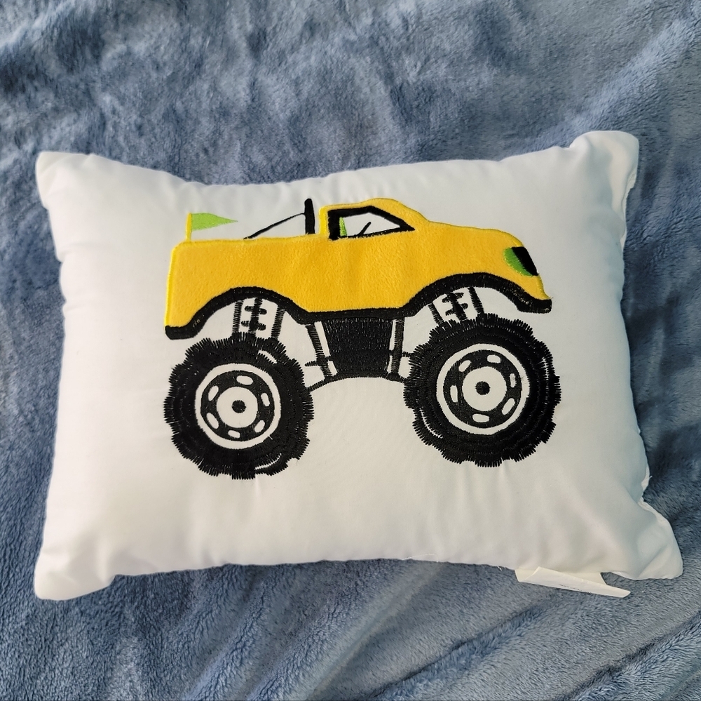 Yellow Monster Truck Embroidered Pillow For Kids Mi Zone 15" x 10"